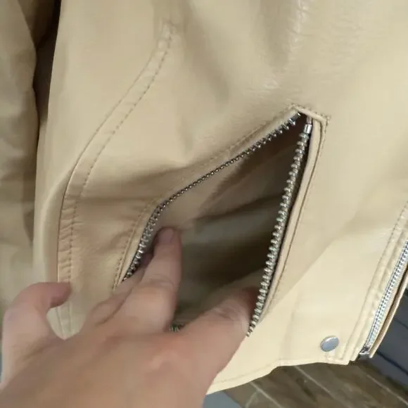 Anthropologie The Saige Faux-Leather Moto Jacket, Beige, L - Picture 5 of 6